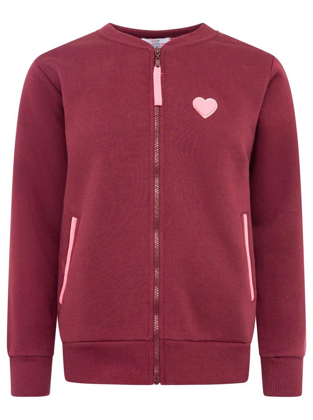 Zwillingsherz  Sweat-Bomberjacke "Love Happiness" - Damenjacke in Bordeaux mit pinken Details (Kopie)