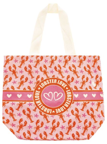 Zwillingsherz ToteBag - Lobster Love mit Hummer-Print in Rosa und Orange