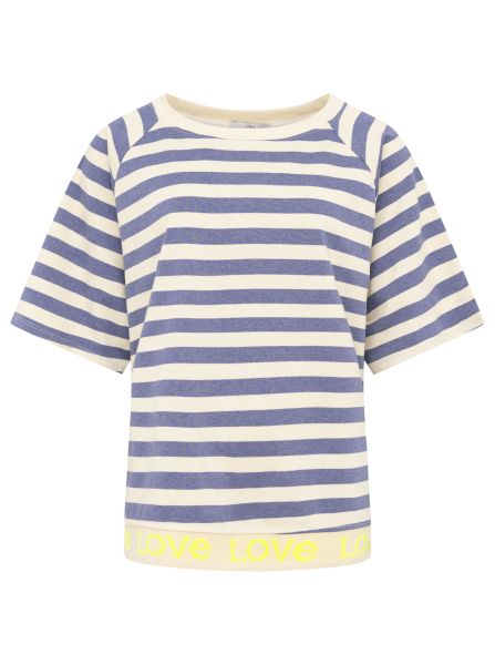 Zwillingsherz Oversized Sweatshirt mit Streifen - 100% Baumwolle, Blau-Creme