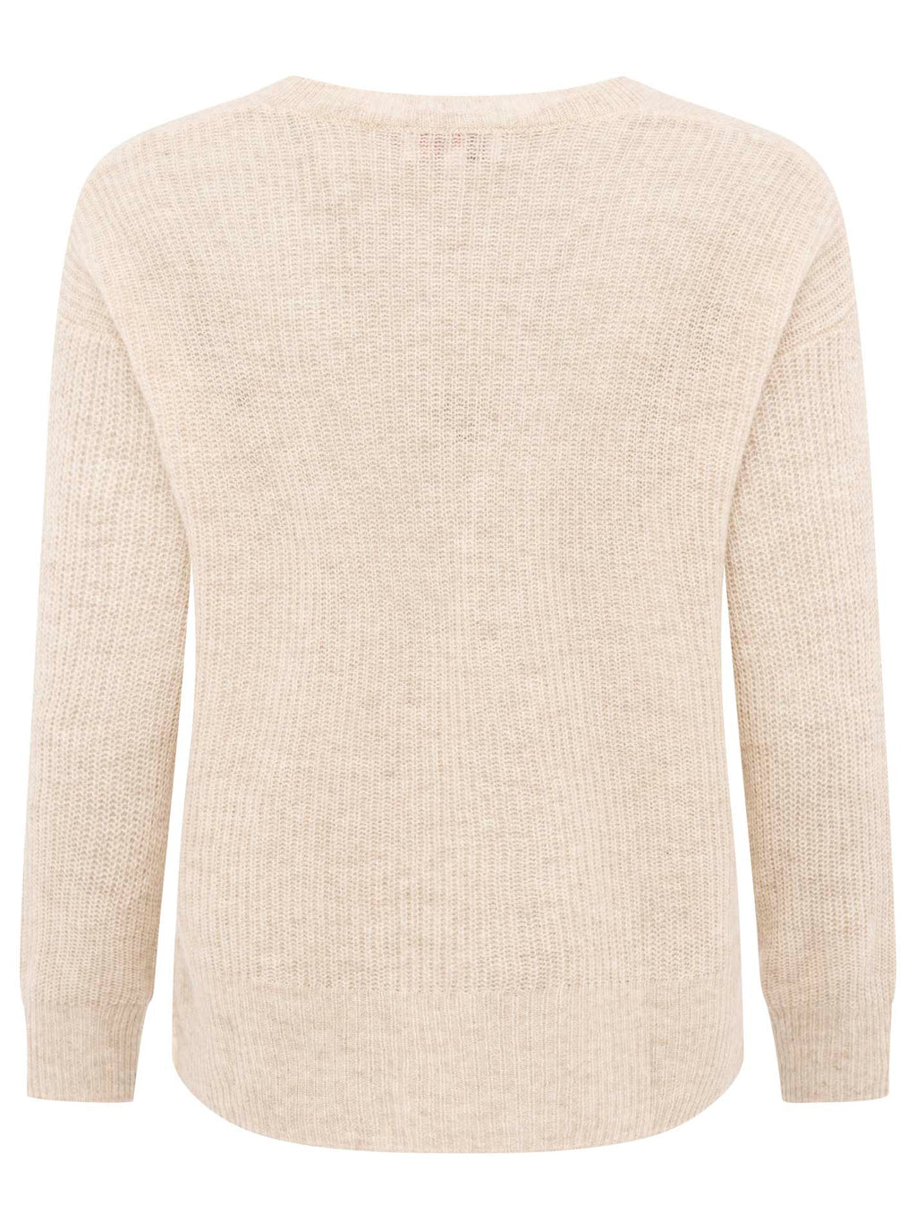 Zwillingsherz Rippstrick-Pullover - 100% Kaschmir - V-Ausschnitt - Hellbeige