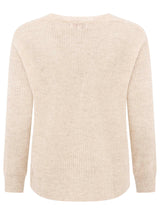 Zwillingsherz Rippstrick-Pullover - 100% Kaschmir - V-Ausschnitt - Hellbeige