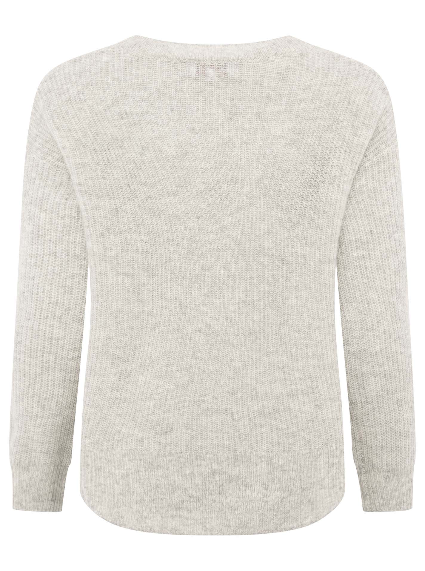 Zwillingsherz Rippstrick-Pullover - 100% Kaschmir - V-Ausschnitt - Hellgrau