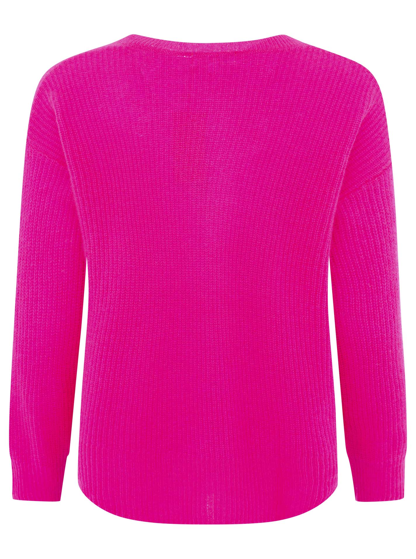 Zwillingsherz Rippstrick-Pullover - 100% Kaschmir - V-Ausschnitt - Neon-Pink