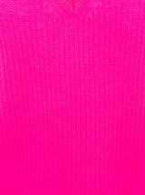 Zwillingsherz Rippstrick-Pullover - 100% Kaschmir - V-Ausschnitt - Neon-Pink