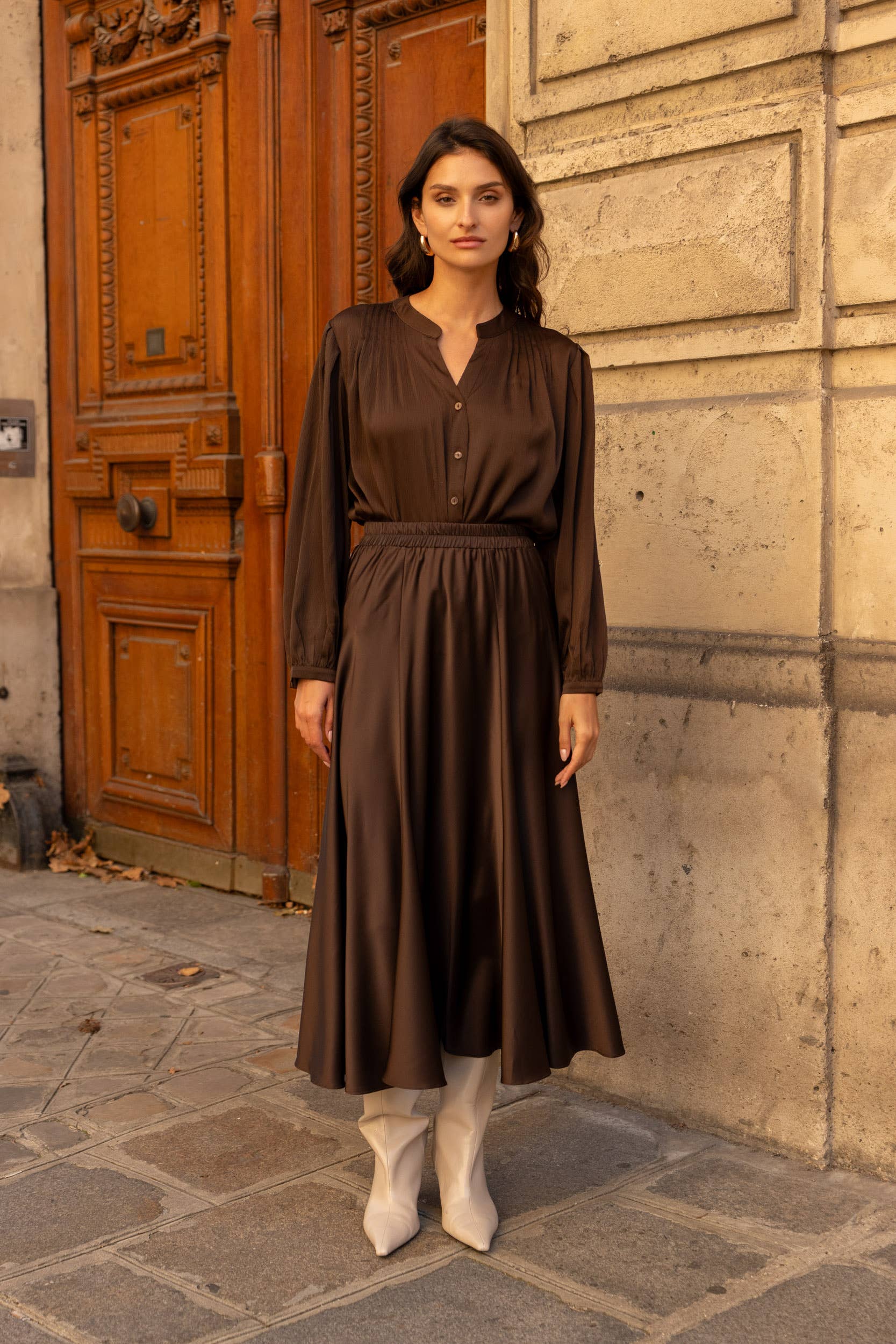 Choklate Paris - Bluse "Saint Tropez" aus Viskose in Choco  mit V-Ausschnitt