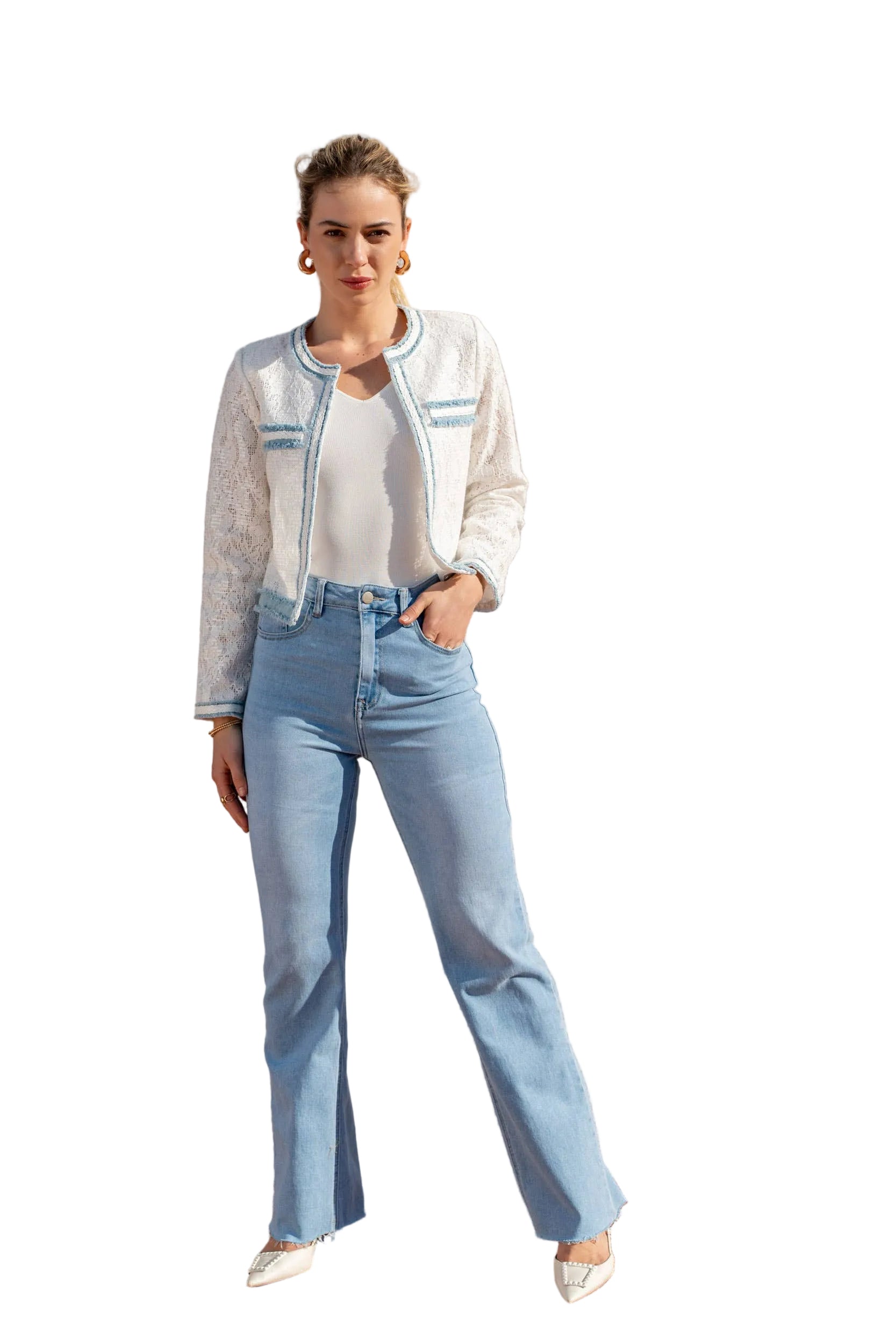 Choklate Paris aus Spitze mit Jeansbesätzen Weiß Kurz