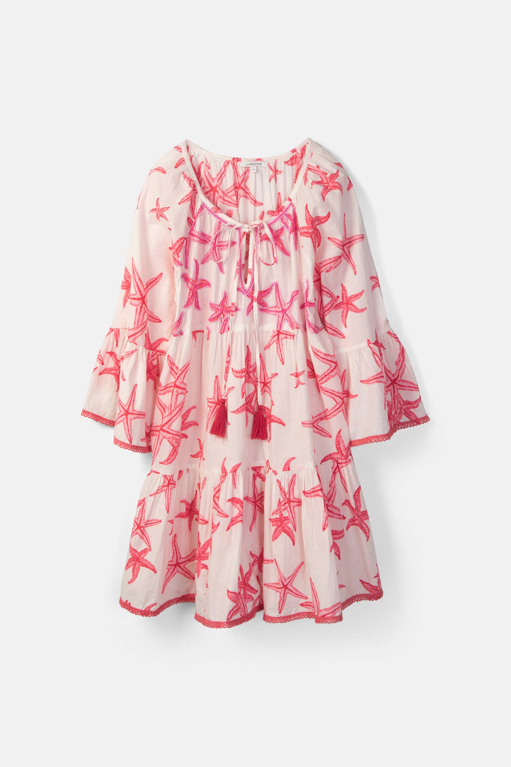 Lanidor Baumwollkleid mit Seesternen -Sommerkleid in Weiß-Rosa´Rot