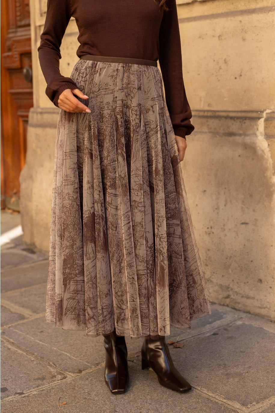 Langer Tüllrück mit Toile de Jouy Druck - Taupe - Choklate Paris