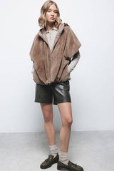 Lanidor - Wendeweste mit Kapuze & Kunstfell - Taupe