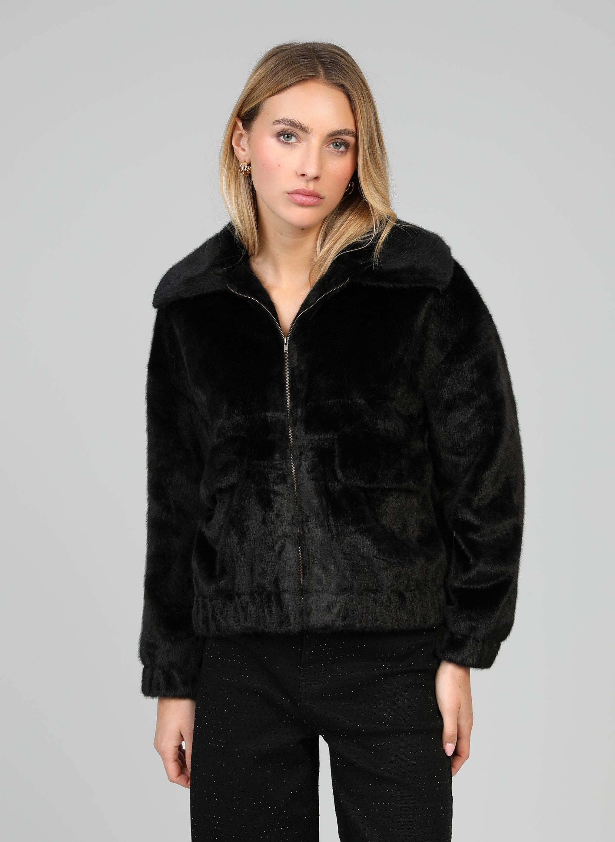 An´ge Paris - Jacke "Candice" aus Kunstfell in Schwarz