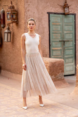 Choklate Paris - Ambre Rock aus Tüll mit Toile-de-Jouy-Print - Ecru - Romantischer Tüllrock