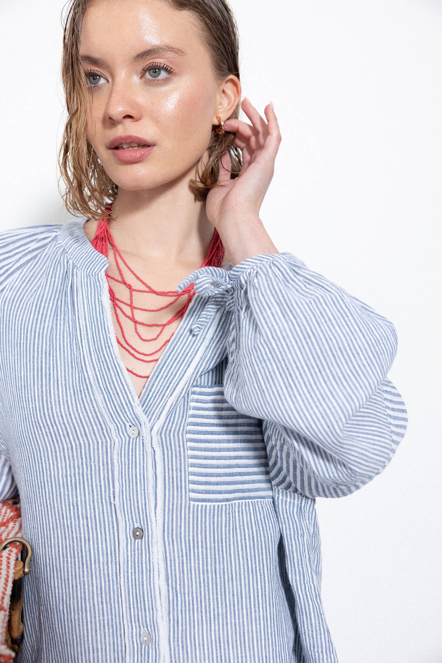 Lanidor Gestreifte Oversize Bluse Hellblau 100% Baumwolle