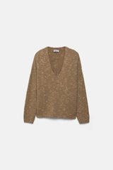 Lanidor - Pullover mit V-Ausschnitt - Meliert - Camel