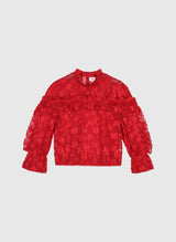 An'ge Paris Bluse Soely Rot - Jacquard-Semitransparent - Volant