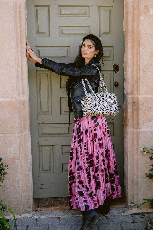 Piti Cuiti - Sintra Shopper-Tasche Dalmatiner-Print - Weiß-Schwarz - Leder mit Felltextur