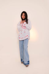 The Corner Bestickte Baumwollbluse Weiß  Herz- und Blumenstickerei