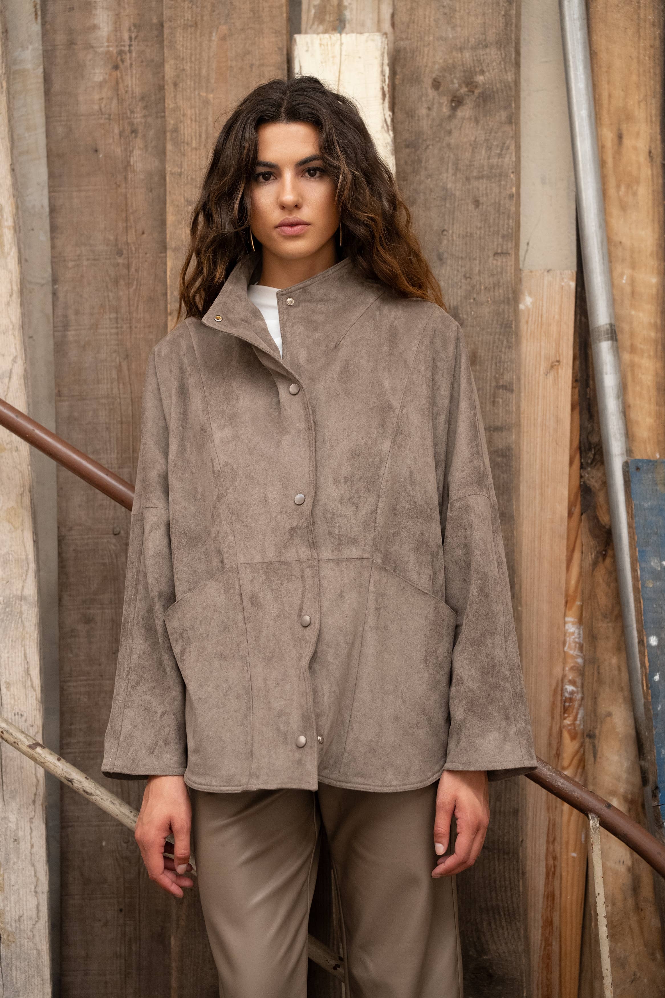 Oversize-Jacke aus Wildlederimitat V369: Stone / 2S/M 2M/L