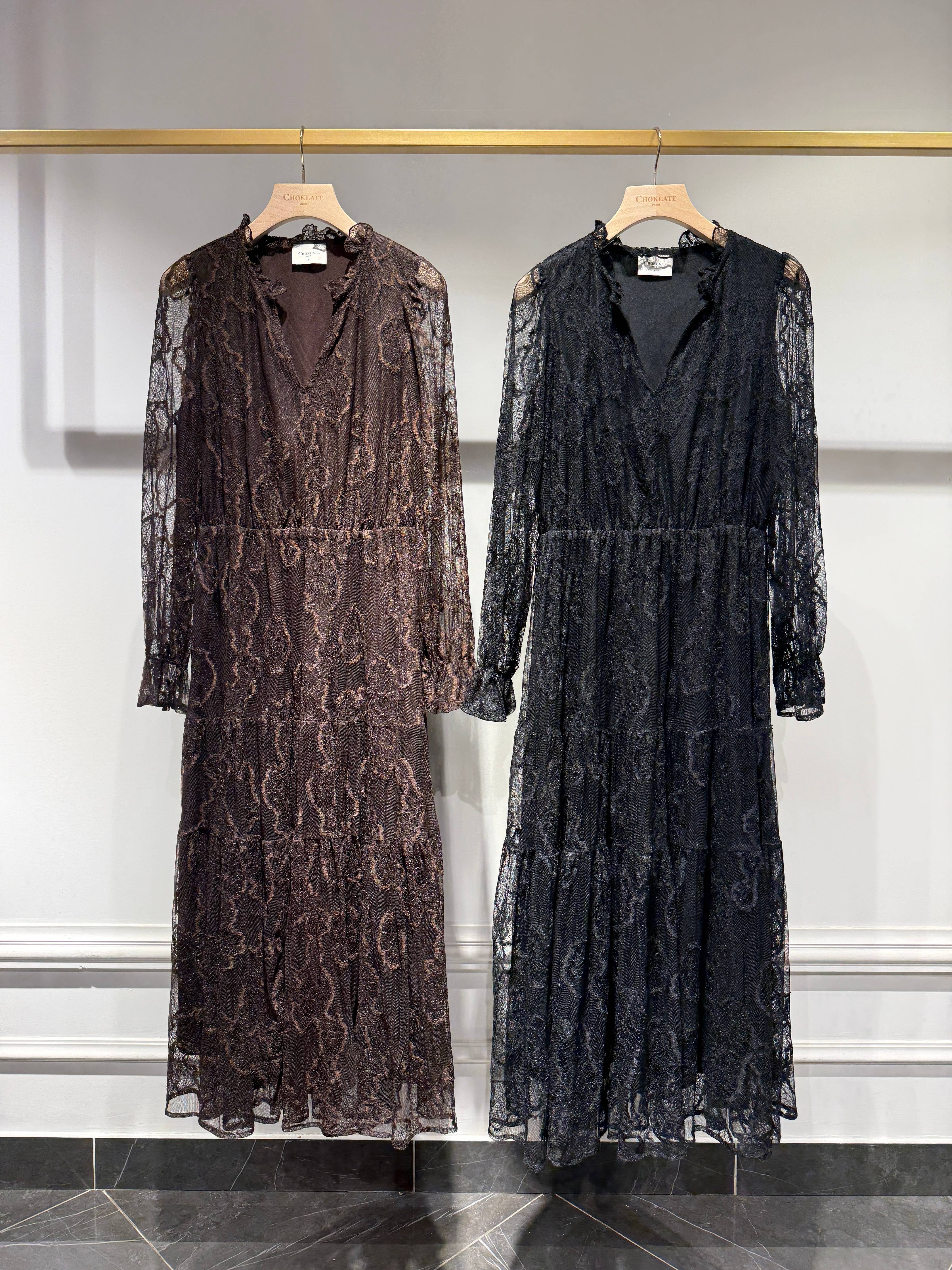 Langes Spitzenkleid Simone - 81032-1: Schwarz / 1S-1M-1 L