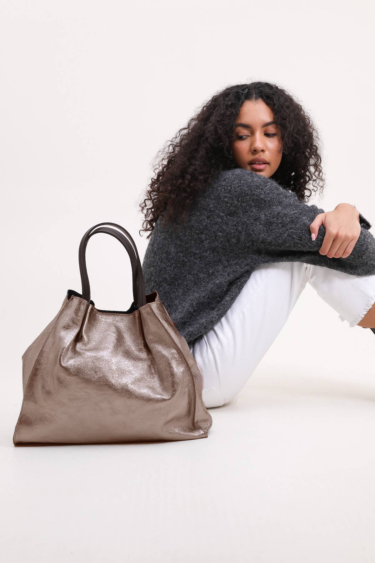 Lederhandtasche in Bronze