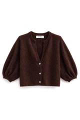 TAMBA flauschiger Strickcardigan mit V-Ausschnitt Espresso-Braun