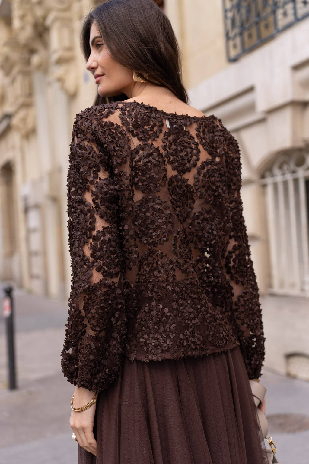 Choklate Paris Bluse mit Rosetten in Braun