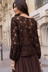 Choklate Paris Bluse mit Rosetten in Braun
