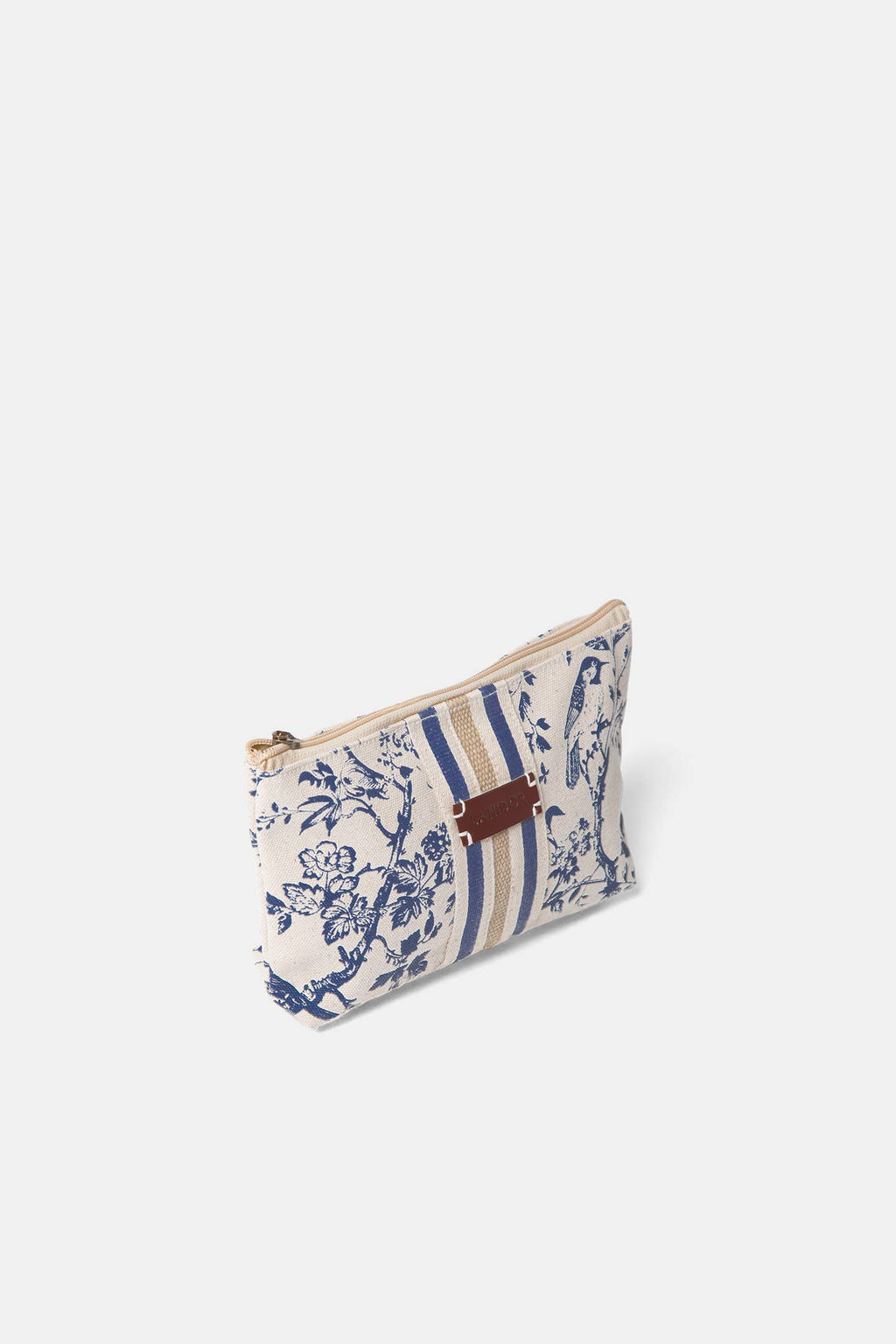 Lanidor Kosmetiktasche Baumwolle mit Blumenprint - Blau-Beige - mit Reisverschluss