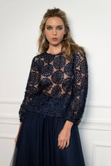 Choklate Paris - Bluse mit Rosetten in Dunkelblau