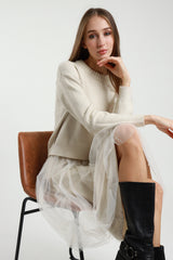 Susy Mix Strickkleid mit Tüllrock in Creme