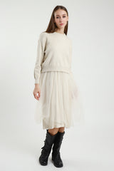 Susy Mix Strickkleid mit Tüllrock in Creme