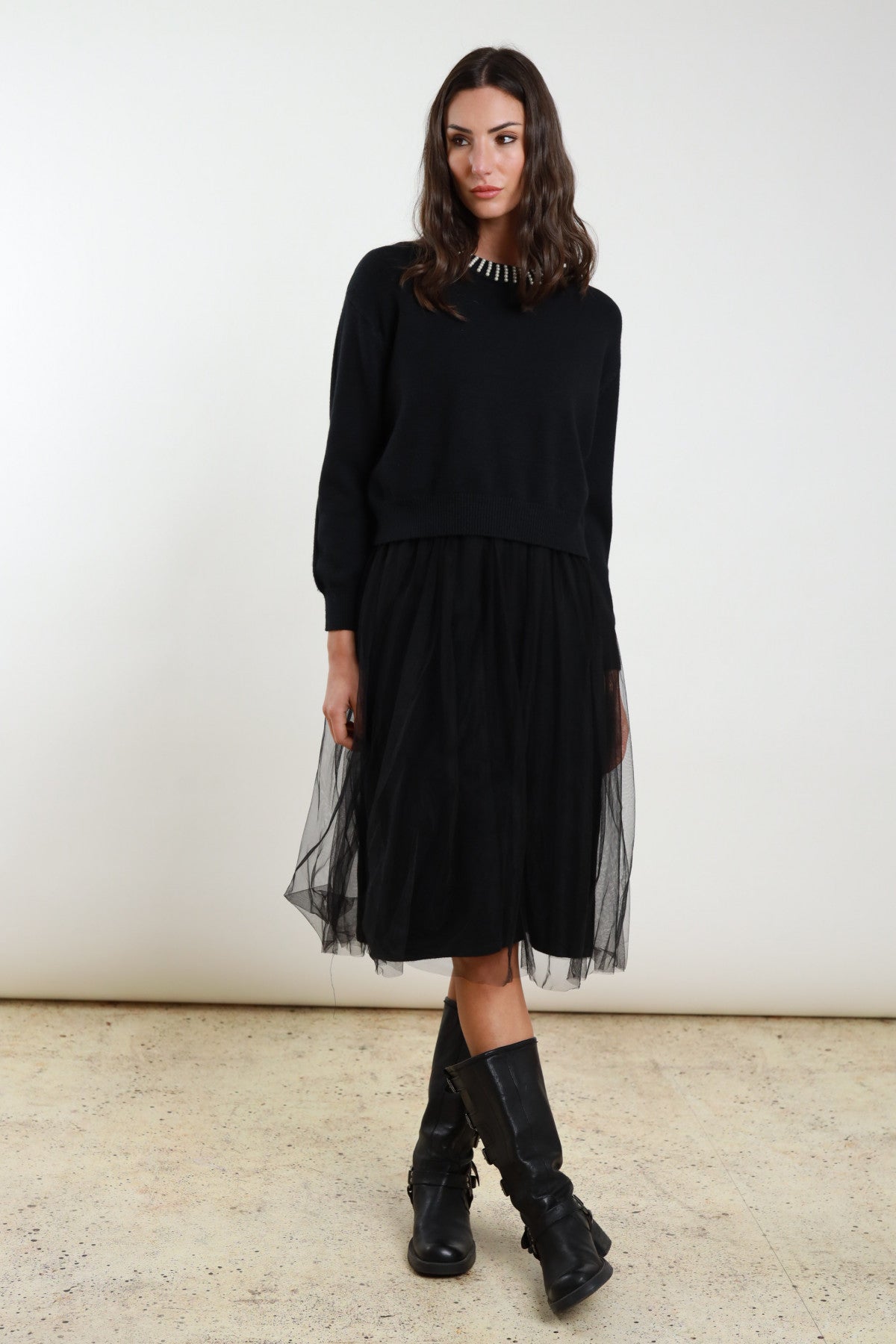 Susy Mix Strickkleid mit Tüllrock in Schwarz - Urbaner Look mit Stil