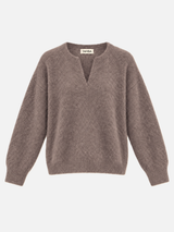 TAMBA Flauschiger Angora-Strickpullover mit V-Ausschnitt in Shipwreck-Taupe – lockere Passform