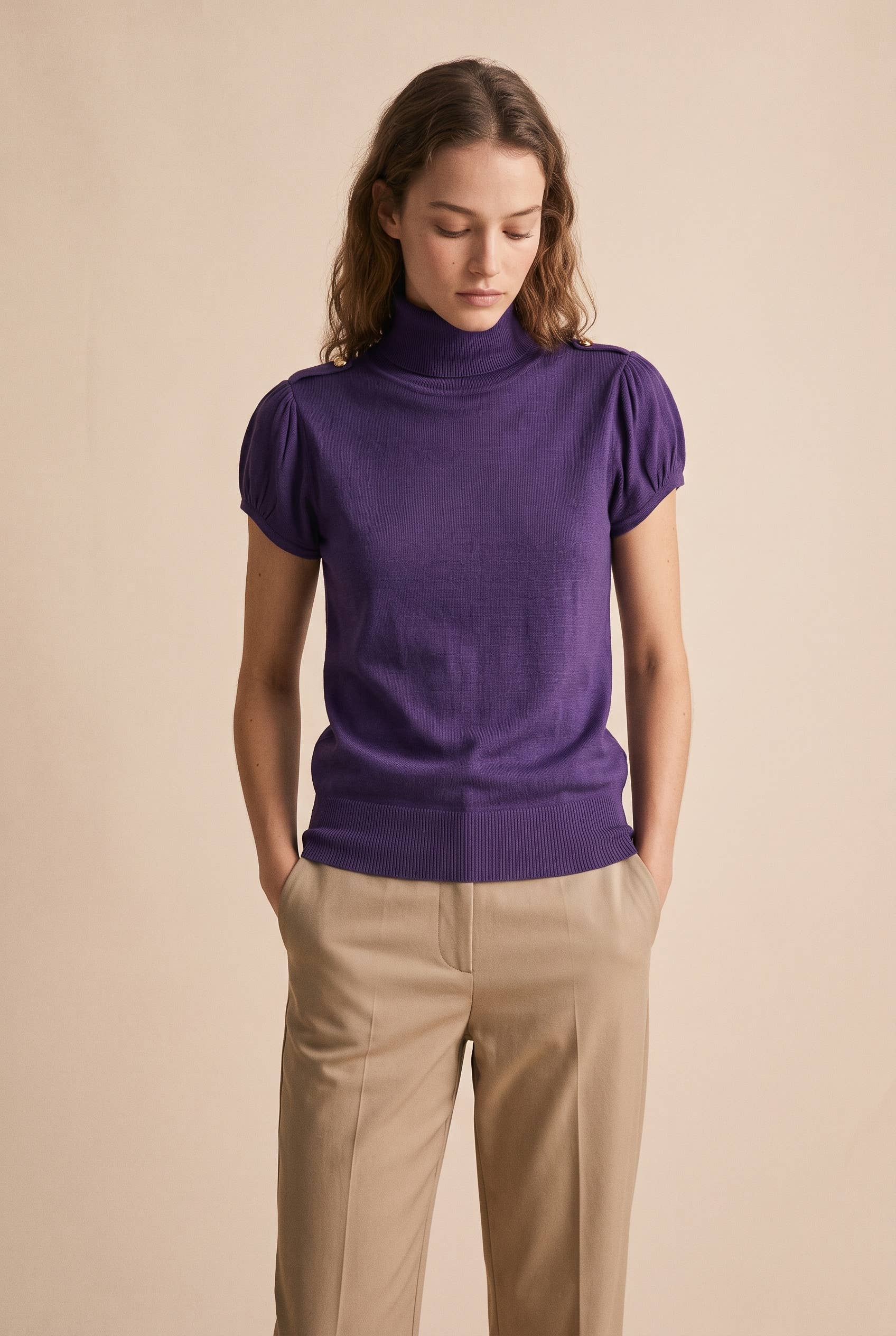 Top Alex aus Strick mit Rollkragen - 3284: Taille unique / Ecru