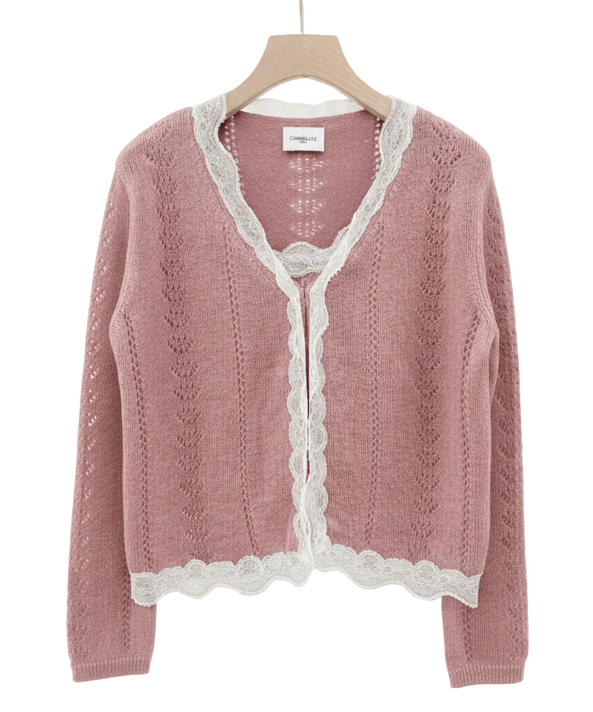 Choklate Paris Twinset Strickjacke & Top Ajourstrick Rosa