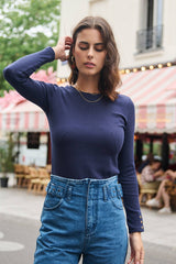 Langärmeliges T‑Shirt aus gerippter Baumwolle: Ecru / L