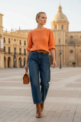 Afinity Weicher Feinstrickpullover mit Volantärmeln Orange