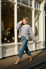 Afinity Strickpullover Audrey mit Blumenstickerei Bleu