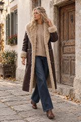 Cherry Paris Mantel Agneska in Lammfelloptik Braun-Beige