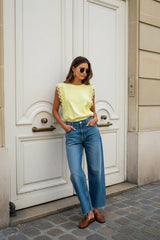 Choklate Paris Crop-Top aus Baumwolle mit Spitzenbesatz – Gelb