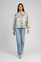 Ange Paris Jacke im Bomberstil Cassyani Brokat Silber glänzend Beige