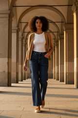 AN’GE Paris Leviora Kurzarm-Cardigan Camelbeige