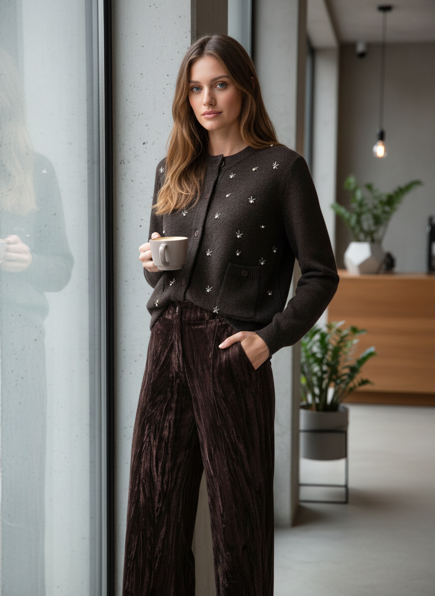 An'ge Paris Cardigan Natalia & Hose Patrilou - Dunkel Schokobraun