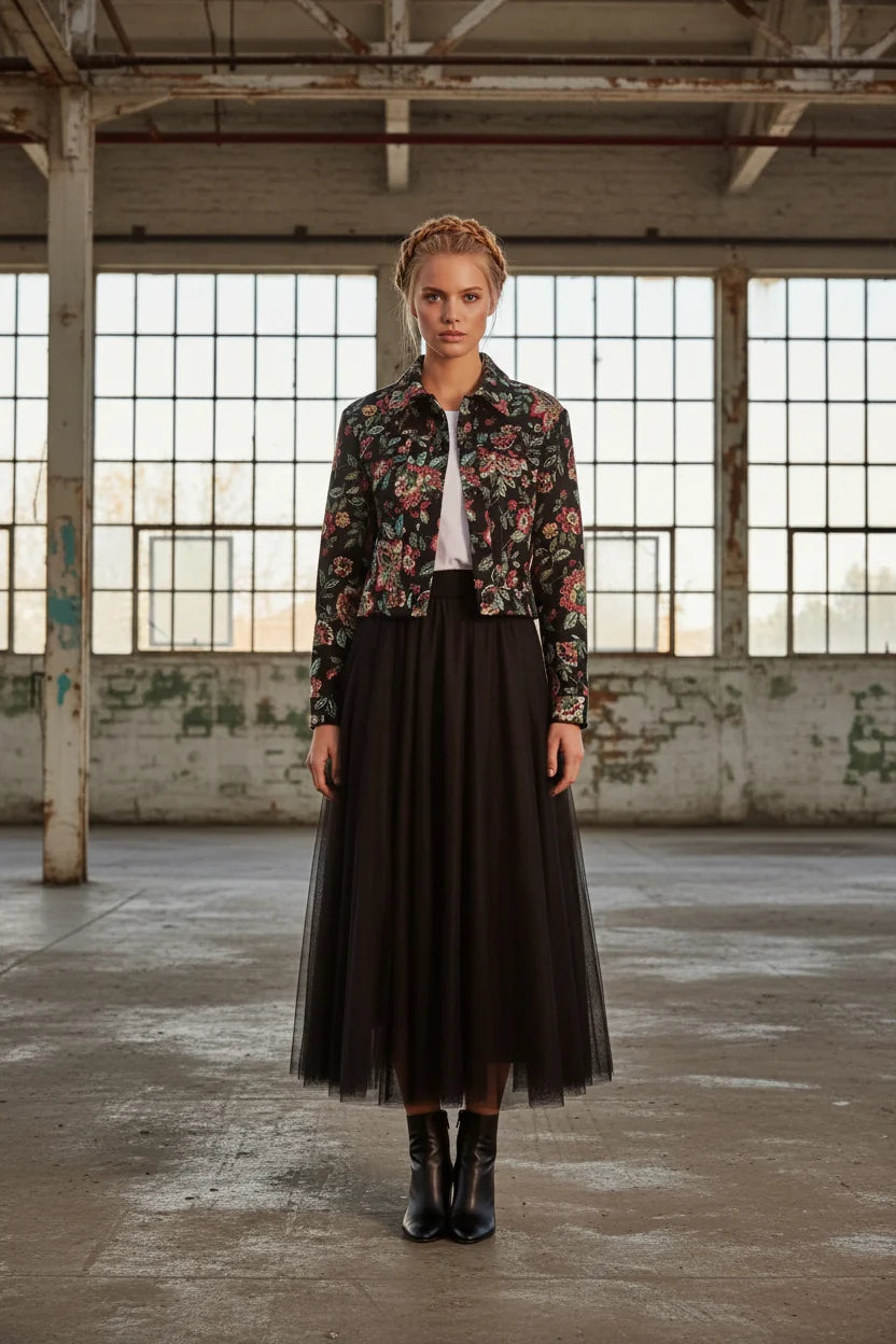 Ange Paris Jacquard-Jacke HALINO Blumenprint Schwarz