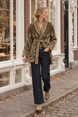 An’ge Paris lange Strickjacke NADINI Paisley Khaki-Olivbraun