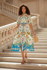 An'ge Paris Midikleid Odomina Florius Multico Blau 100% Baumwolle