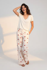 Ange Paris Hose Romila Baumwollstickerei Ecru