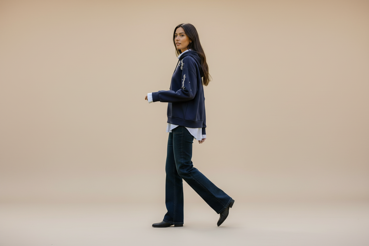 An'ge Paris Sweat Aroby in Marine - Glitzersteine Detail im Park