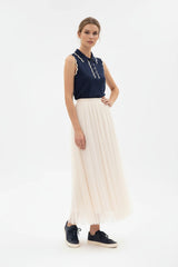 Ange Paris Feinstrick-Top Marine Blau ärmellos mit Polokragen