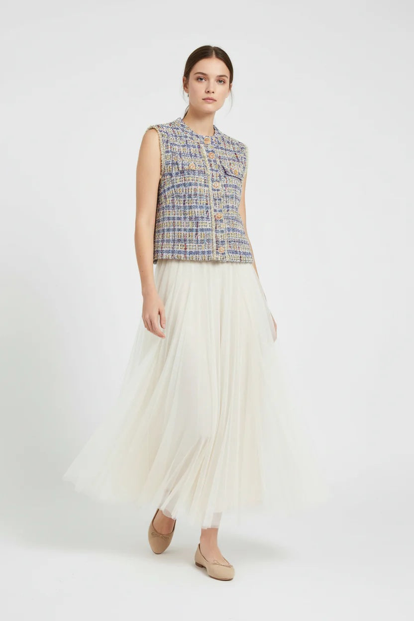 Ange Paris Tweed-Weste Avayana Blau Tailliert