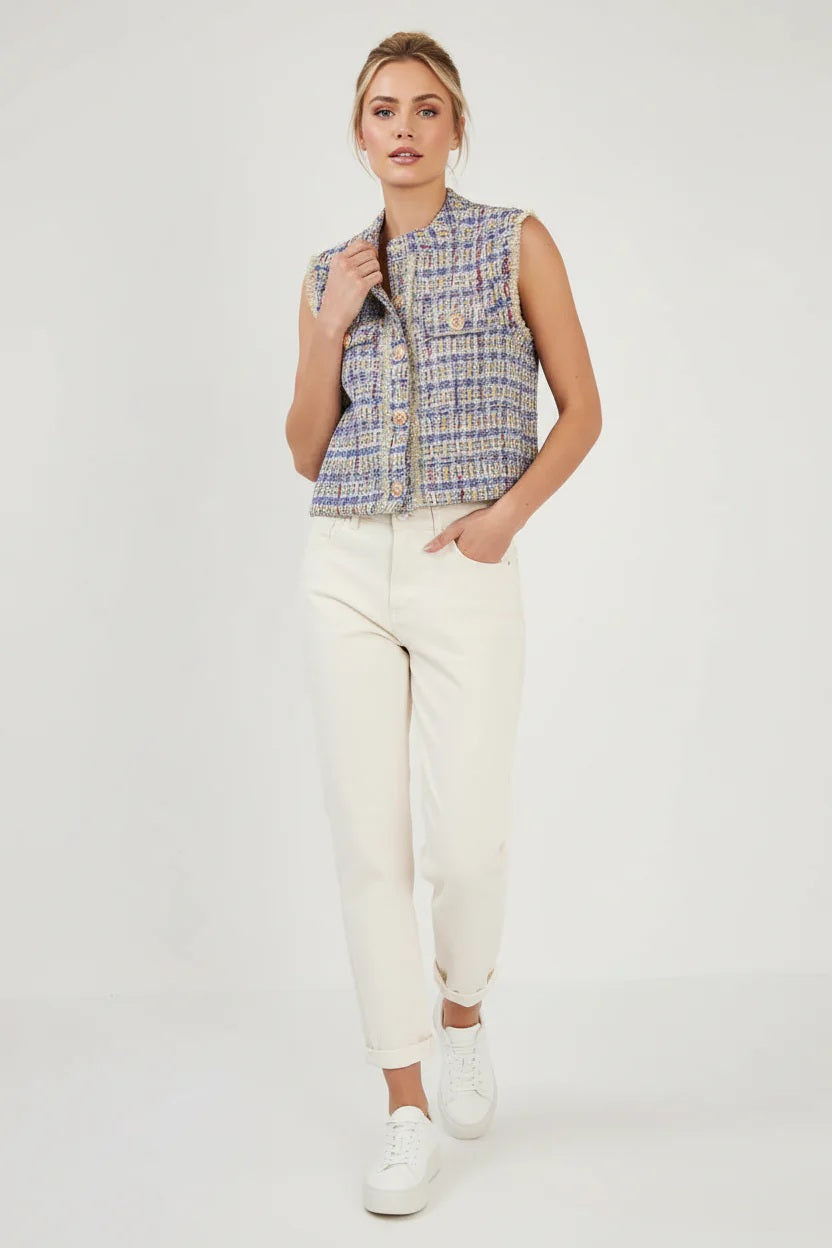 Ange Paris Tweed-Weste Avayana Blau Tailliert